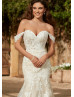 Ivory Lace Tulle Sweet Wedding Dress With Horsehair Trim